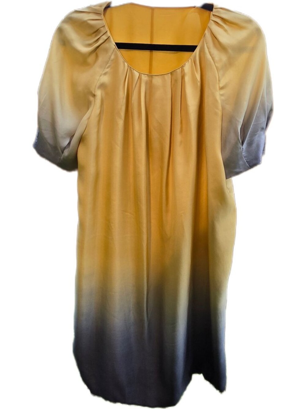 Vintage Ellassay Mulberry Silk Twill Ombre Bubble Hem Puff Sleeve Dress L M